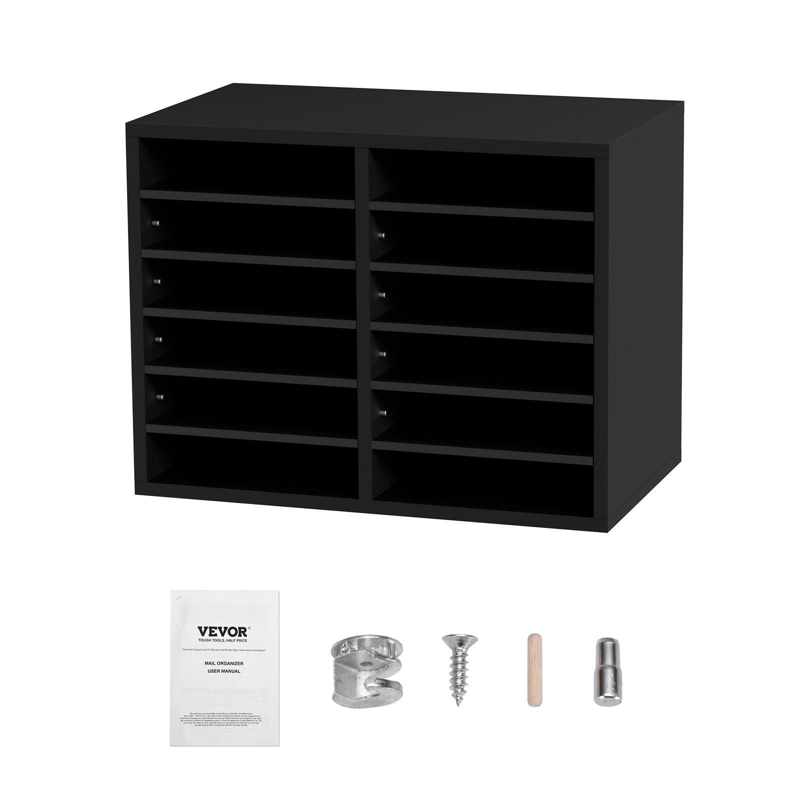 Vevor Wood Literature Organizer, 12 Compartments, File Sorter With Removable Shelves, Mailboxes Slot For Office Home Classroom M